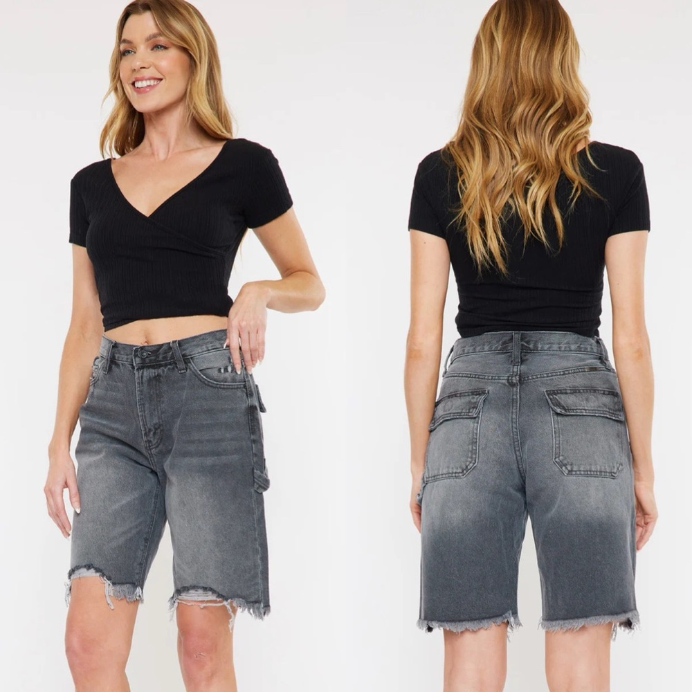 KanCan Gray Denim Utility Bermuda Shorts Jorts